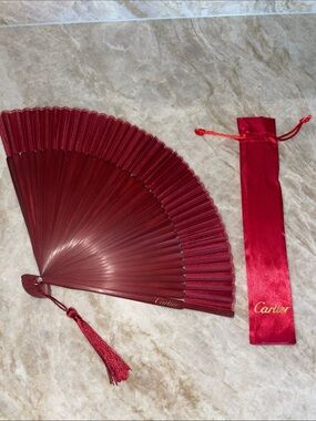 RARE CARTIER! BRAND NEW CARTIER FOLDING FAN WITH MATCHING SATIN POUCH! FOR VIPS!
